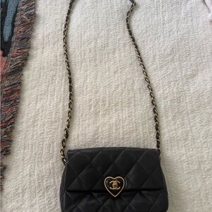 Black CC Chanel Quilted Coco Love Flap Bag